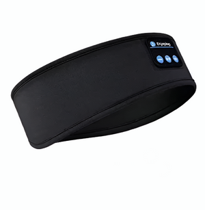 Black Bluetooth earphones integrated into a sports sleeping headband with control buttons visible on the headband's fabric.